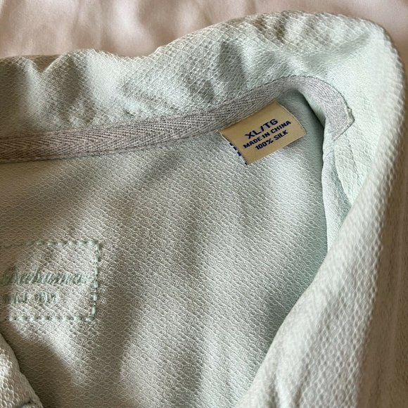 TOMMY BAHAMA 100% SILK mens short sleeve button front shirt XL in blue/green - Picture 8 of 9